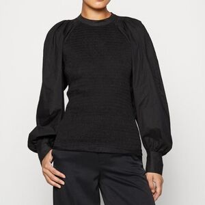 3.1 Phillip Lim Voile Pouf Long Sleeve Smocked Crew Neck Blouse